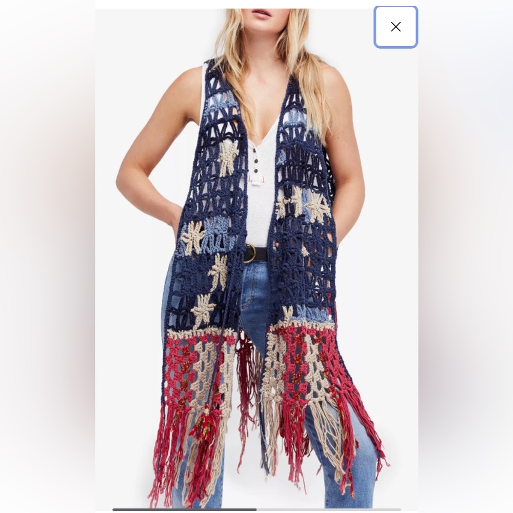 COPY - NEVER WORN . Free People American Dreaming Cotton Crochet Vest